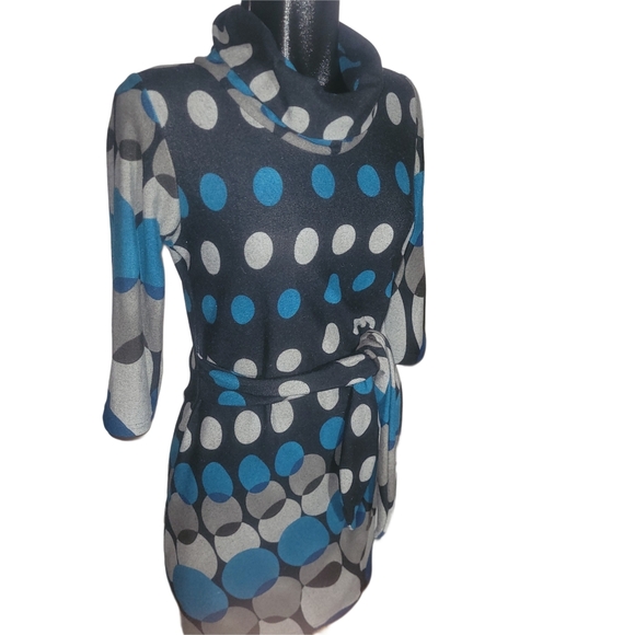 Unik Tunik Polka Dot Cowl Neck Dress M - Picture 2 of 6